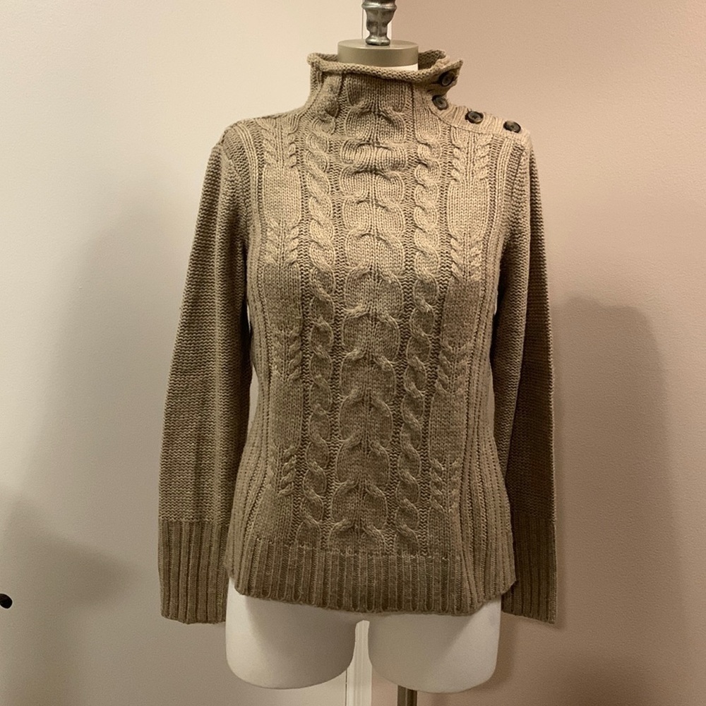 𝅺ST. John's Bay Women’s Sweater Light Brown Shoulder Button Pullover size PS